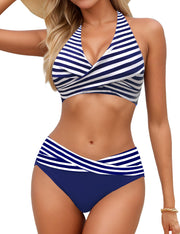 Sopliagon Women's Bikini Sets Twist Front Two Piece Swimsuit Halter Bathing Suit