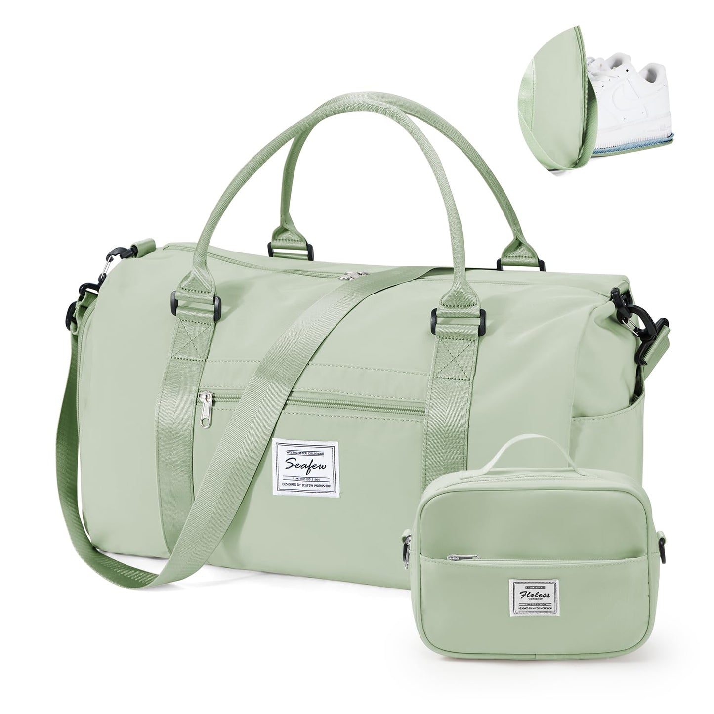 Gym Bags for Women Men with Shoes Compartment,Sports Duffle Bags Personal item travel Duffel Tote Bag Small Carry on Weekender Overnight Bag Workout Dance Bags Hospital Holdalls Grey Green