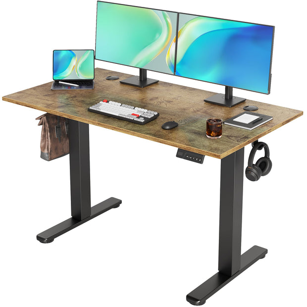Seang Electric Standing Desk Adjustable Height, 40 x 24 Inch Sit Stand Desk with T-Shaped Frame, 3 Memory Presets & Cable Management for Home Office Computer Workstation, Black Frame/Black Top