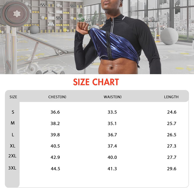 Sauna Suit for Men Sweat Jacket Sweating Shirts Long Sleeve Workout Suits Body Shaper for Gym Exercise Fitness