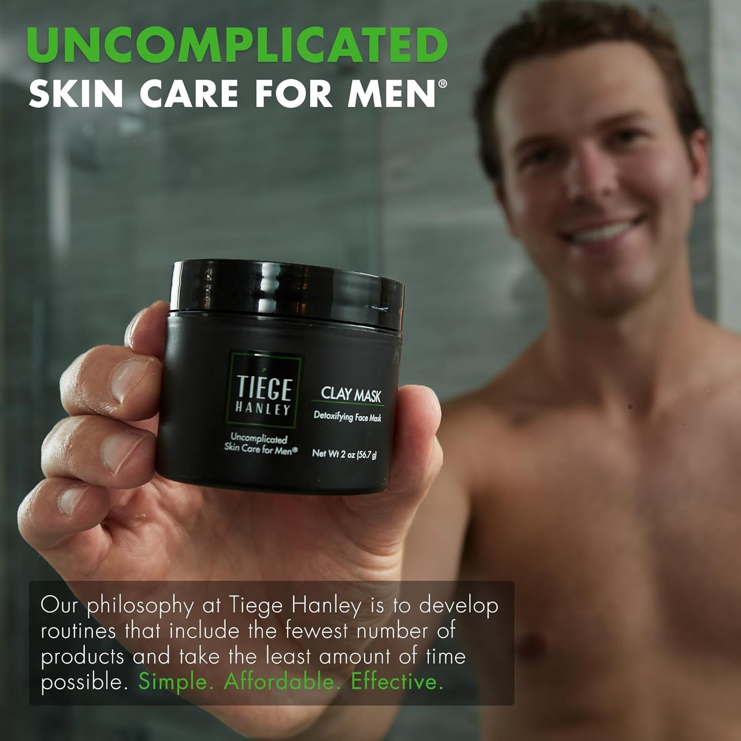 Tiege Hanley Mens Detoxifying Facial Clay Mask, 2 Oz (1-Pack) - Deep Pore Cleansing Charcoal Face Mask with Natural Kaolin Clay Absorbs Excess Oil & Reduces Appearance Pores - Skin Care for Men