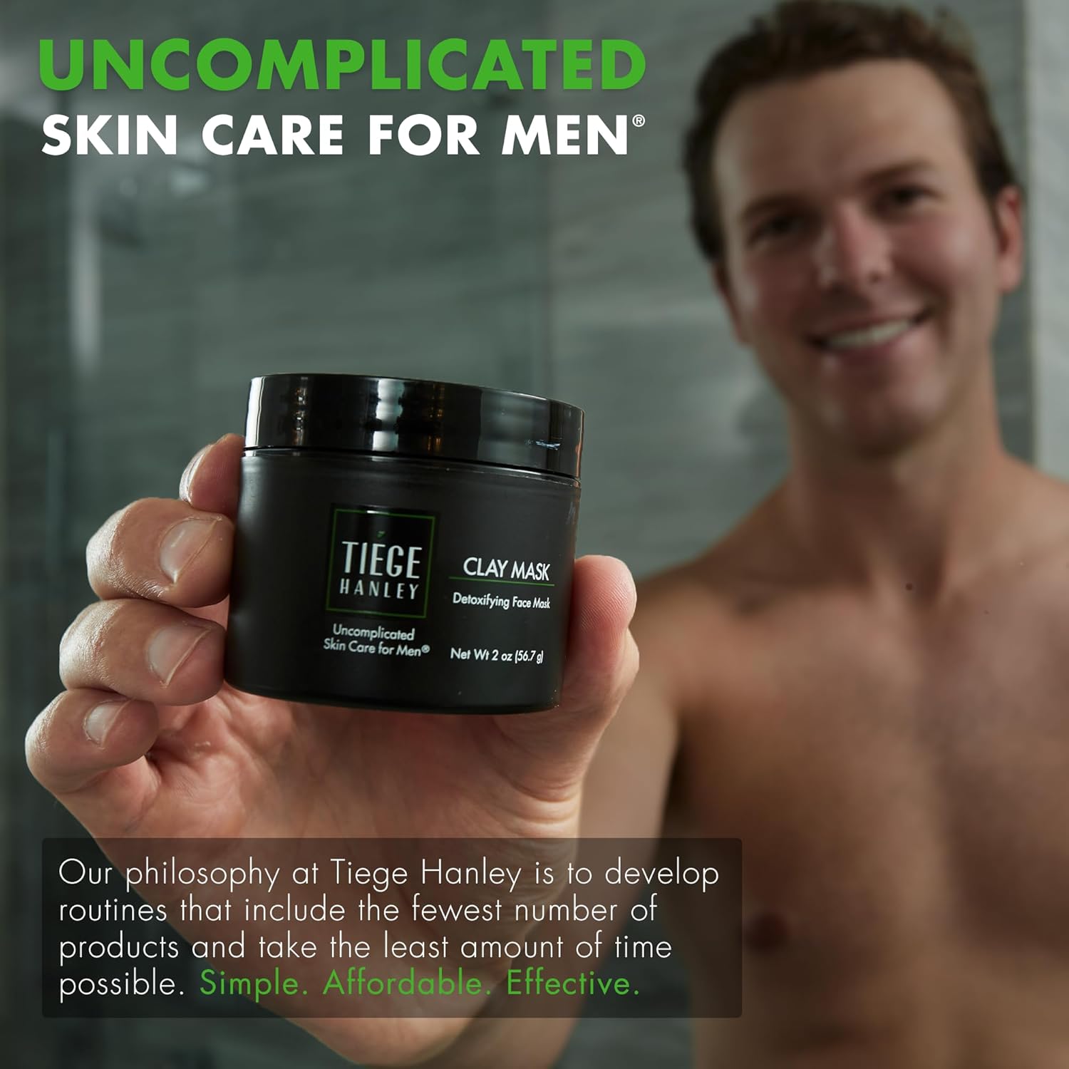 Tiege Hanley Mens Detoxifying Facial Clay Mask, 2 Oz (1-Pack) - Deep Pore Cleansing Charcoal Face Mask with Natural Kaolin Clay Absorbs Excess Oil & Reduces Appearance Pores - Skin Care for Men
