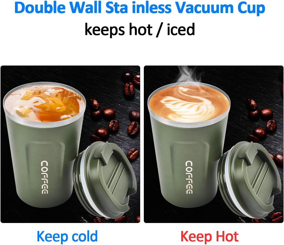 12 oz Stainless Steel Vacuum Insulated Tumbler - Coffee Travel Mug Spill Proof with Lid - Thermos Cup for Keep Hot/Ice Coffee,Tea and Beer (Green)