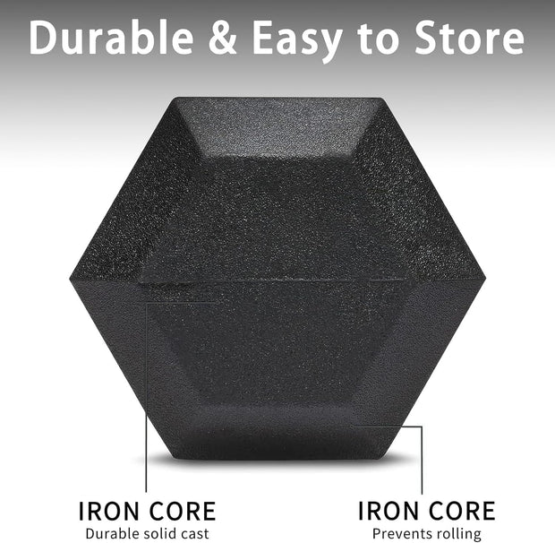 Yufer 6-10 Pair Iron and Rubber Coated Dumbbell Set 350/450 and 550 lbs 5-50 lbs Hand Free Weight for Strength Hex Rubber Weights with Vertical Storage Rack Fitness Home Gym Equipment