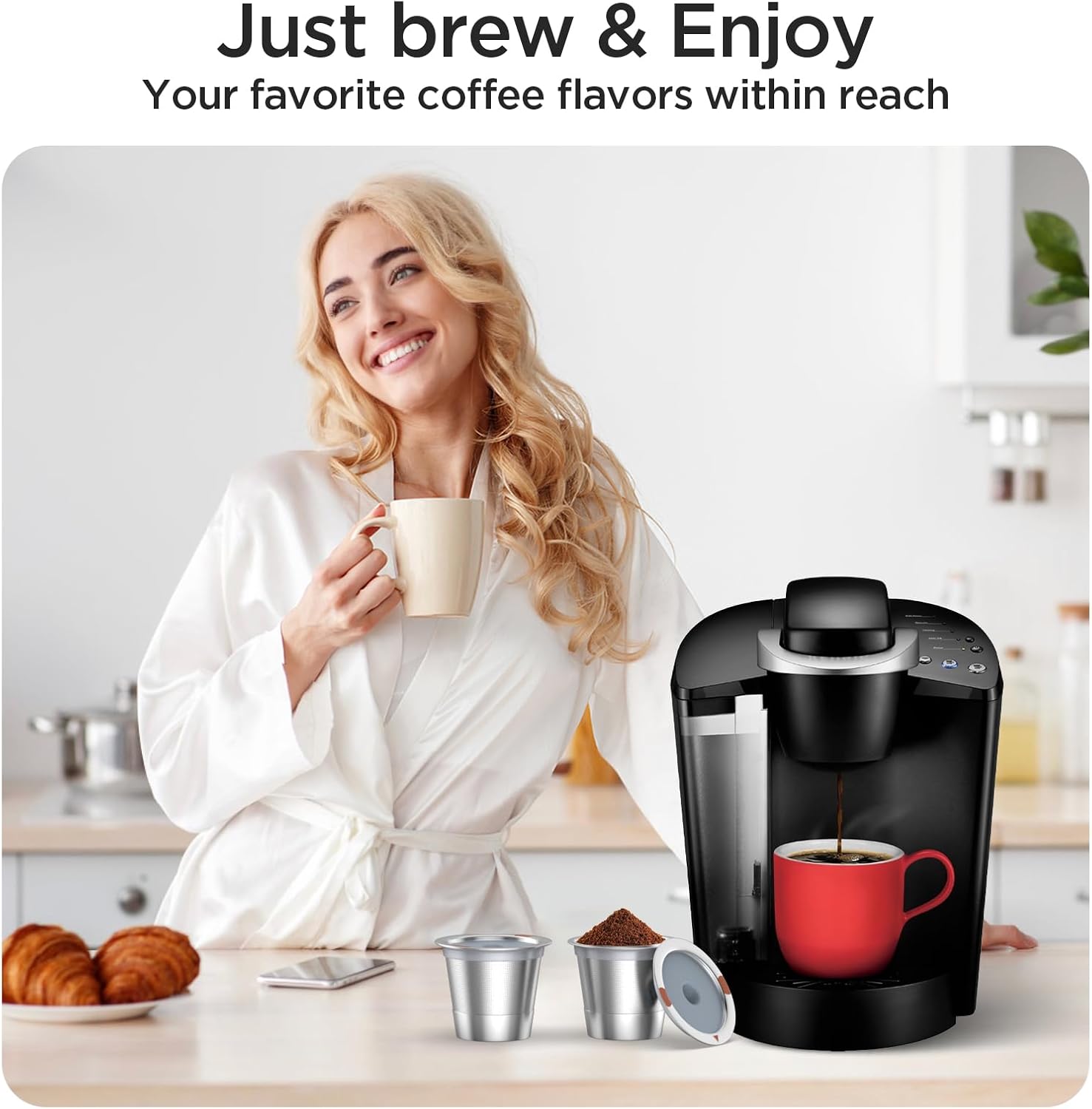 Noalto Reusable K Cups and Coffee Pods,Universal stainless steel k Cups for Keurig 2.0 and 1.0 Coffee Makers machine(2pack)