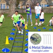 Speed & Agility Ladder Training Equipment Set, Includes 12 Rung 20ft Agility Ladder, 4 Agility Hurdles,12 Disc Cones, 1 Resistance Parachute for Training Football Soccer Basketball Athletes