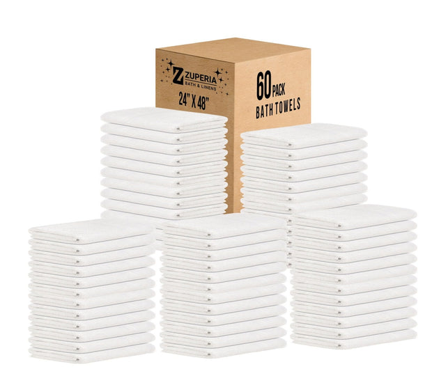 ZUPERIA White Bath Towels Bulk - 20 x 40 Inches, 100% Cotton Economy Light Weight Towels for Commercial Use - Quick Dry, Ultra-Soft, and Absorbent Bulk Towels (12 Pack)