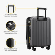 LEVEL8 Grace Carry On Luggage, 20 Inch Hardside Suitcase, Abs+Pc Harshell Spinner Luggage with Tsa Lock, Spinner Wheels, Grey, 20-Inch Carry-On