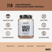 NAKED Whey Chocolate Protein Powder - Only 3 Ingredients - Grass Fed Whey Protein Powder, Organic Chocolate and Organic Coconut Sugar, No GMO, No Soy, and Gluten Free - 24 Servings