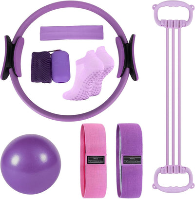 Pilates Ring Set, Home Exercise Pilates Equipment, Including A 14.9-Inch Pilates Ring, A 9.8-Inch Ball, Resistance Bands, and Accessories – A Fitness Gift for Pilates Enthusiasts.