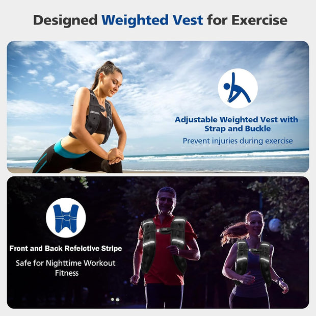 Weighted Vest for Woman Men,6lb/8lb/12lb/16lb/20Lb/25lb Weight Vest with Reflective Stripe Adjustable Buckle Strap Back Pocket Workout Strength Training Walking Jogging Running