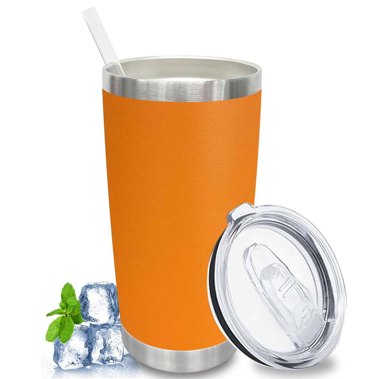 20 oz Tumblers Bulk, Stainless Steel Tumbler with Lid and Straw, Vacuum Double Wall Insulated Travel Coffee Mug with Sliding Lid, Powder Coated Cup for Hot and Cold Drinks (Stainless,6 pack)