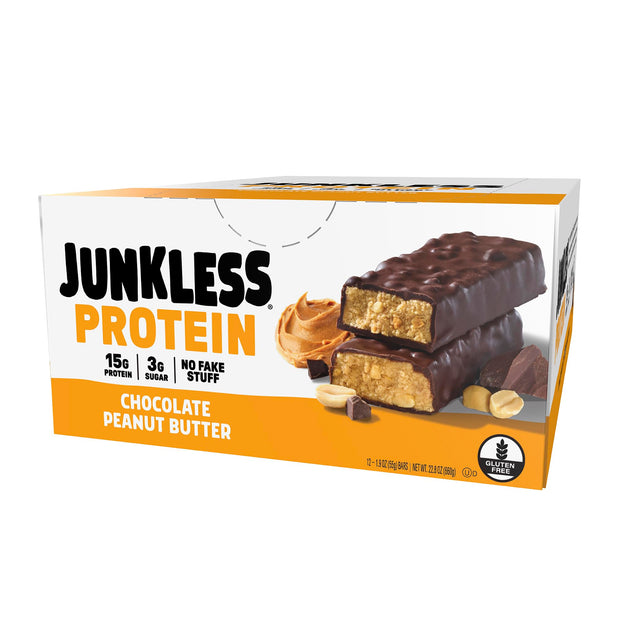 JUNKLESS Protein Bars - Cookies & Cream - 15g Protein, No Added Sugar, Gluten Free, High Fiber, Delicious Taste and Texture, Satisfying, Healthy Snack for Energy - 12 Bars