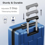 SHOWKOO Luggage Sets 3 Piece Hardside Expandable Lightweight PC Suitcase Sets with Double Spinner Wheels TSA Lock, Sea Blue