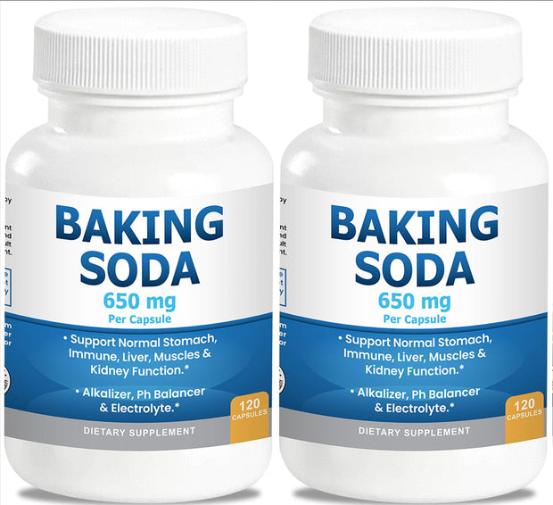 Natural Baking Soda Capsules - 650mg Baking Soda Tablets for Kidney & Stomach Acid - Sodium Bicarbonate Pills, Bicarbonate of Soda, Bicarbonato de Sodio para Tomar, Sodium Bicarbonate 650 mg Tablets