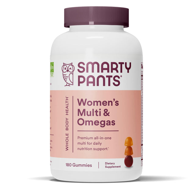 SmartyPants Women's Multivitamin Gummies - Improved Formula: Omega 3 (DHA/EPA), Methylfolate, CoQ10, Vitamin D3, C, Vitamin B12, B6, A, K & Zinc, Inositol, Gluten Free, 90 Count (30 Day Supply)