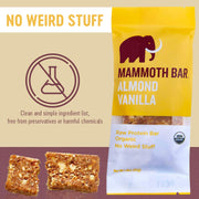 Mammoth Bar Almond Vanilla Bar - 10 Organic Protein Bars – Prebiotic • Paleo • Gluten Free • Egg Protein • GMO Free • Raw • Premium Nuts