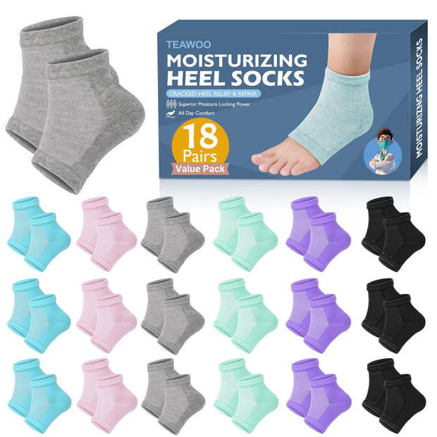 Moisturizing Heel Socks - 6 Pairs for Dry Cracked Feet, Toeless Gel Socks for Hydration and Repair