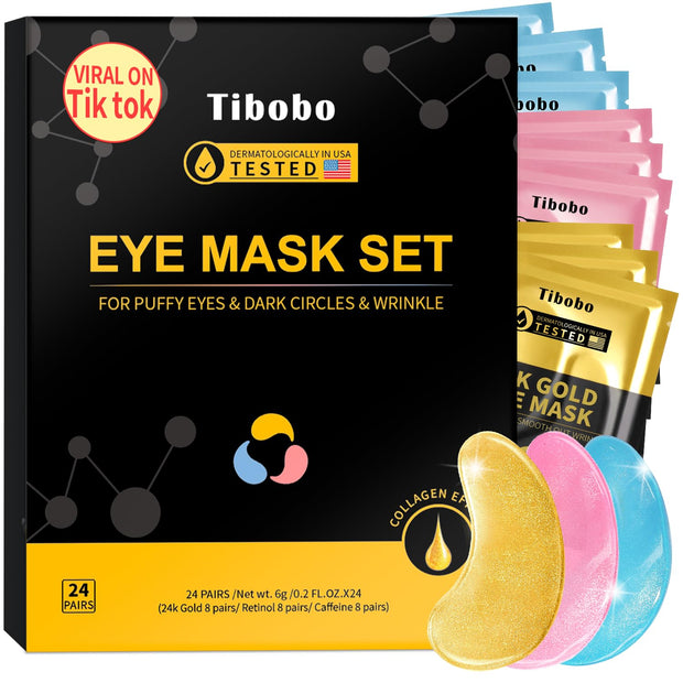 Under Eye Patches (24 Pairs) - 24K Gold Eye Masks Enriched with Abundant Collagen | Diminish Dark Circles and Puffiness | Anti-Aging, Smooth Fine Line, Nourish Skin - Gifts for Women Skin Care