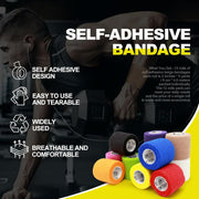 OK TAPE 12 Rolls Self Adhesive Bandage Wrap, Elastic Athletic Tape, Self Stick Bandage Tape, Vet Wrap, Medical Wrap for Wrist, Feet, 2" x 5 Yards - Black