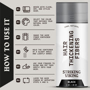 Striking Viking Hair Building Fibers for Thinning Hair (Black) 28g – Natural – Long-Lasting Powder for Undetectable, Thicker Look for Men & Women - Hair Fibers