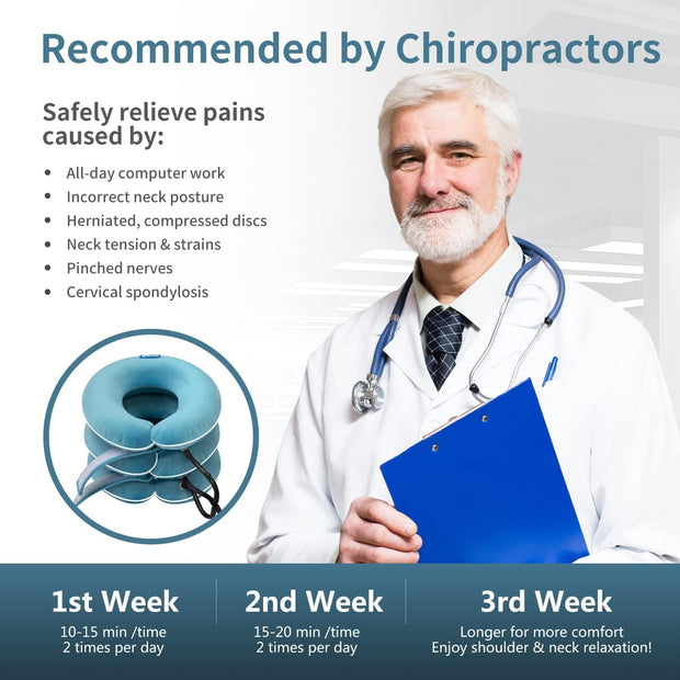 S Cervical Neck Traction Device for Neck Pain Relief - Inflatable Neck Stretcher Collar for Decompression - Best Home Use Neck Brace Pump (Black Plush)