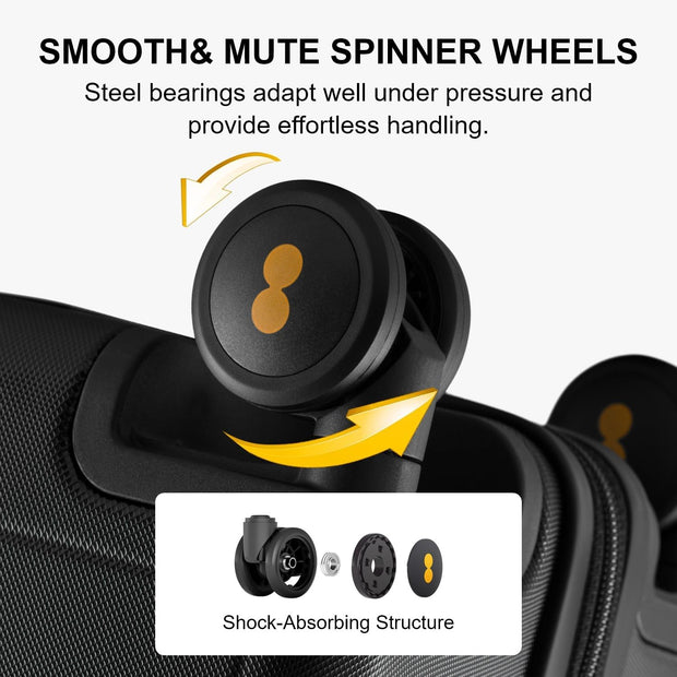 LEVEL8 Trunk Luggages, Large Suitcase 28 Inch Luggage with Spinner Wheels, Luminous Textured Checked Lightweight Hard Shell with Tsa Lock, Black