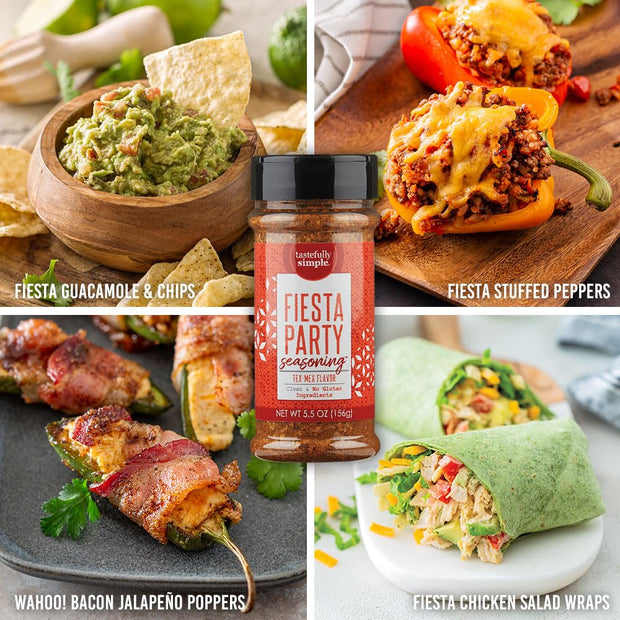 Tastefully Simple Fiesta Party Mexican Seasoning for Tacos, Fajitas, Enchiladas, Dips, and More, Clean, Keto, and Paleo, No MSG or Gluten Ingredients, 5.5 oz
