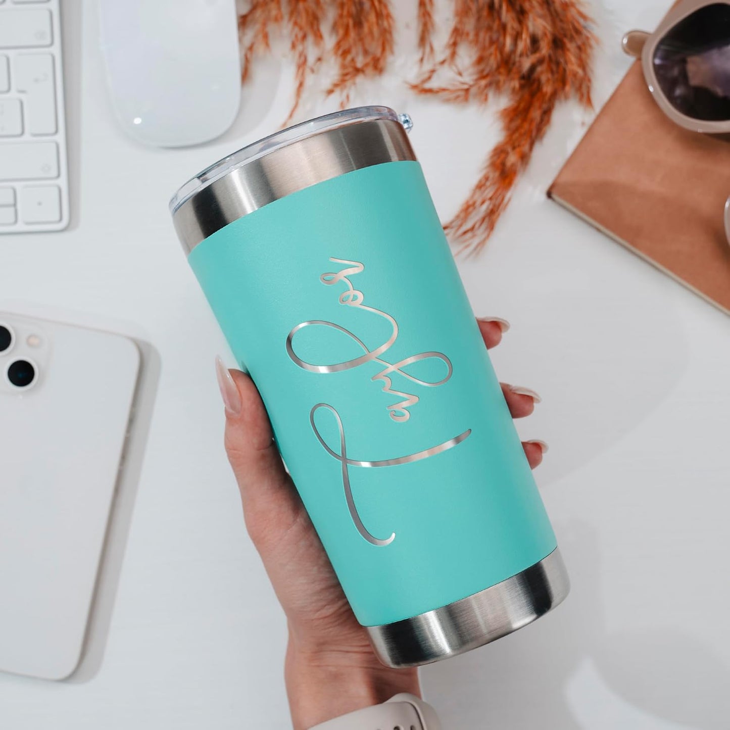 Be Burgundy Personalized Tumbler with Engraved Name - 12 Designs, 20 Oz Coffee Tumbler with Slider Lid, Teal, Double Wall Insulated Tumbler- Gift for Women, Mom, Personalized Gifts for Women