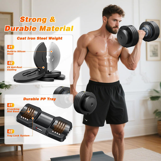 XDDIAS Adjustable Dumbbell Set of 2-25LB/55LB Set-1Sec Adjustable Dumbbell Weights-5 in 1 Free Weights Dumbbells Set with Effortless Tray/No-Slip Handle-Compact Size for Women/Men at Home Gym