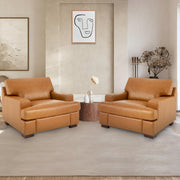 Naomi Home Siggy Genuine Leather Sofa - Set of 3 Luxurious Comfort, Goose Feather Cushion Filling, Square Arm Design, Sturdy Block Legs, Elegant Tan - Ideal for Living Room, Office, or Bedroom