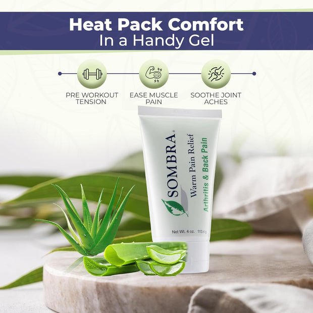 Sombra Warm Pain Relief Gel, Warm Relief for Arthritis and Chronic Pain Pre-Workout Muscle Rub Vegan Formula Free of Artificial Fragrances, Dyes, NSAIDs, Wax, Petroleum, Alcohol - 4oz Jar