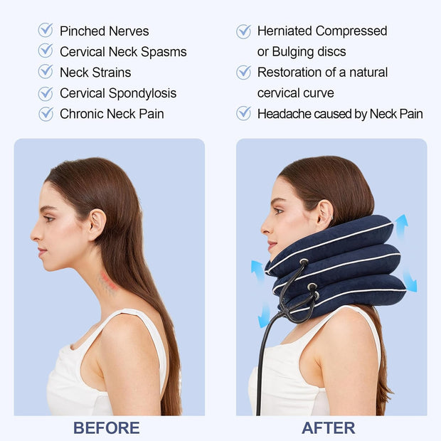 Neck Stretcher for Pain Relief, Adjustable Inflatable Cervical Traction Device, Neck Brace for Home Use, Supports Neck Decompression & Spine Alignment，Gifts for Women (Grey)