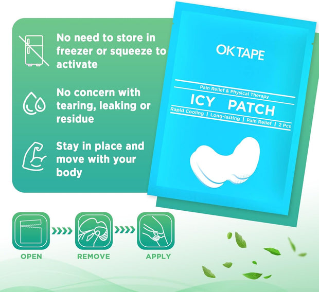 OK TAPE Cooling Patch for Knee Pain & Sprain, Soft Gel Patch with Menthol and Hydrogel Tech, Instant Relief from Discomfort, 10 Count (5.5in x 3.5in)