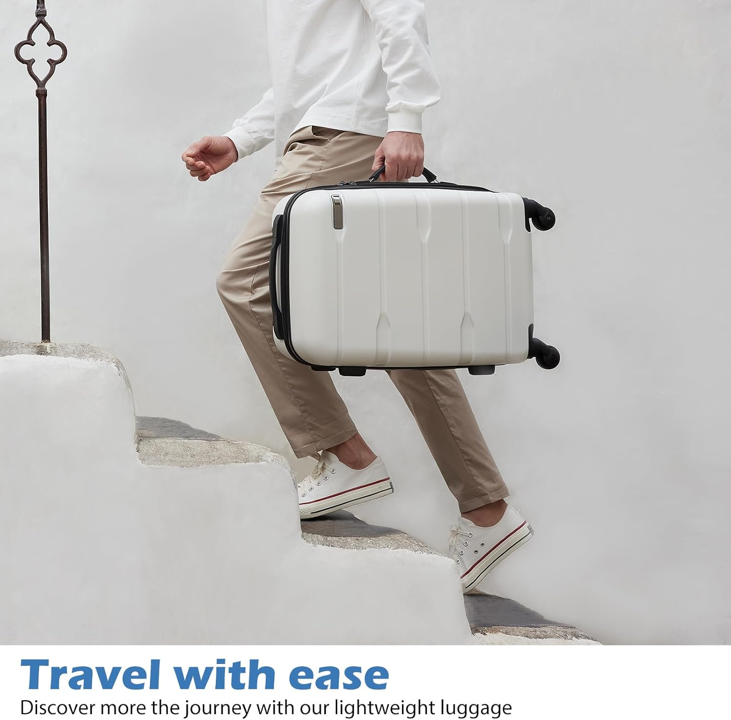 Coolife Luggage Expandable 3 Piece Sets PC+ABS Spinner Suitcase 20 inch 24 inch 28 inch (white, 3 piece set)
