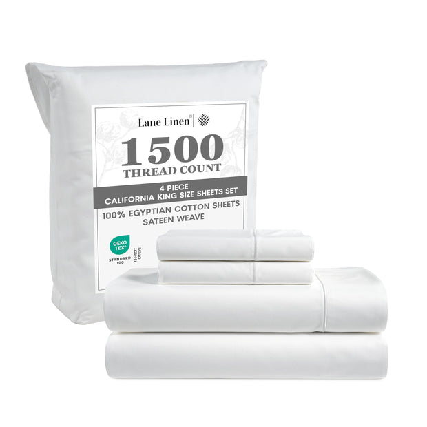 LANE LINEN 100% Egyptian Cotton White Sheets King Size - 1500 TC, 4 Pc - Luxury Sateen Weave Cotton King Size Sheets Set - 15" Extra Deep Pocket King Sheets Sets - White Bed Sheets