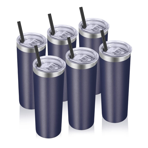 VEGOND Stainless Steel Tumblers Bulk 12 Pack, 20 oz Vacuum Insulated Skinny Tumblers with Lids and Straws, Double Wall Coffee Mug, Travel Water Cup, White