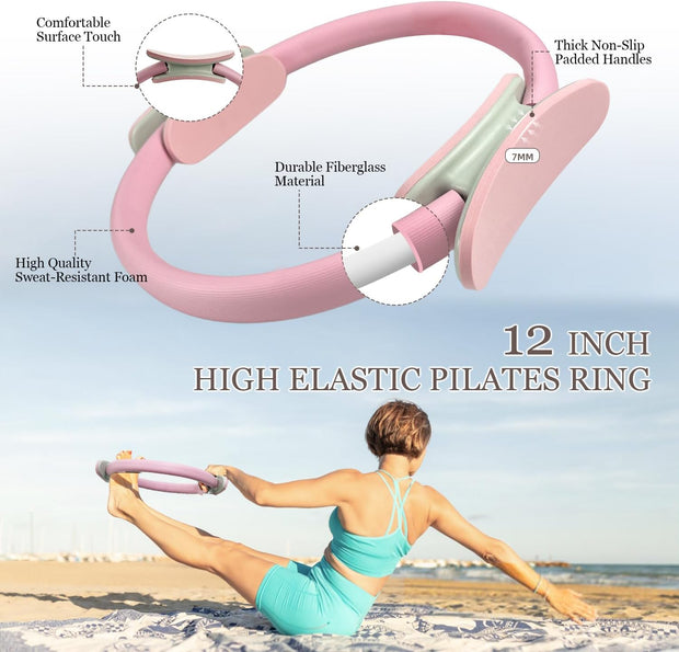 Pilates Ring Set 9 PCS, Magic Circle Yoga Ring, Pilates Ball, 2.2lb *2 Dumbbells, Resistance Bands, Tape Measure, Pilates Weight Kit Equipment Accessories for Home Workouts Fitness Yoga