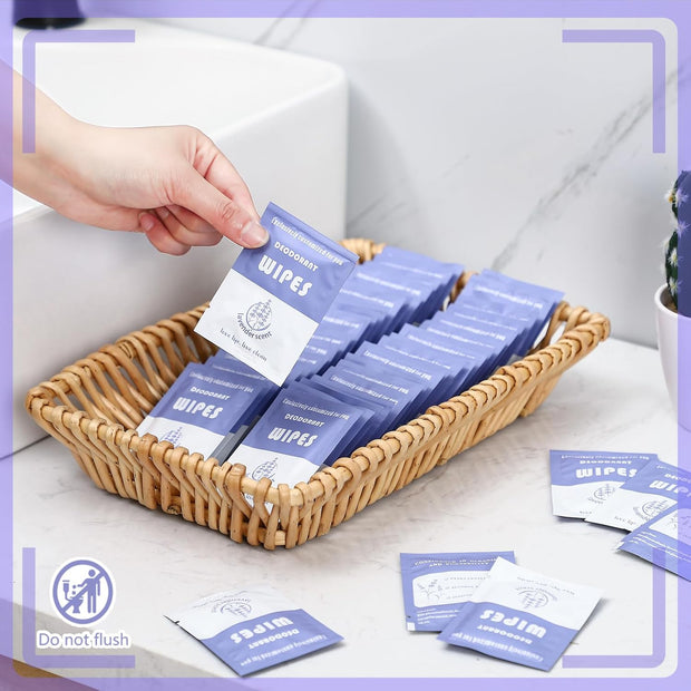 Timgle 200 Count Deodorant Wipes Bulk Individually Wrapped Travel Size Wipes for Men Women Body Underarm Deodorant Remove Sweat Sports Travel Clean Skin Daily Use Female Male(Purple)