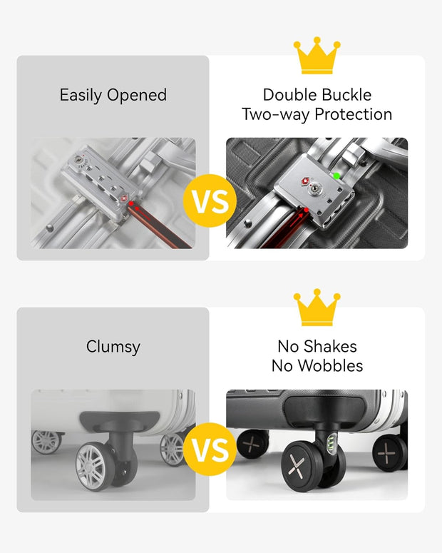 LUGGEX Checked Suitcase with Spinner Wheels, 28 Inch Aluminum Frame Zipperless Polycarbonate Hard Shell Suitcase, Charcoal Metallic