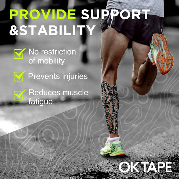 OK TAPE PRO Kinesiology Tape Uncut Roll, Elastic Physical Therapy Athletic Tape for Pain Relief, Muscle Support, Kinetic Tape, Water Resistant, 2in X 16.4ft -Black 2 Rolls