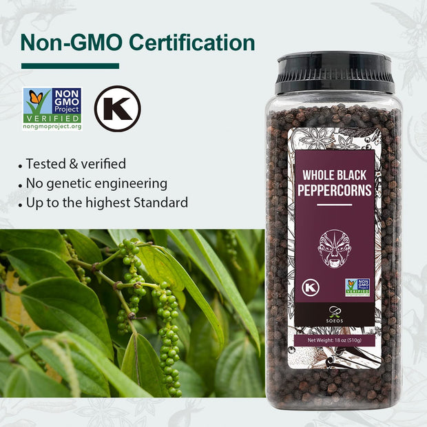 Soeos Himalayan Pink Salt 39 oz + Whole Black Peppercorns 18 oz, Coarse Grain, Kosher Salt for Grinder Refill, Salt and Pepper Grinder, Non-GMO Verified, Spice Seasoning Set for Cooking