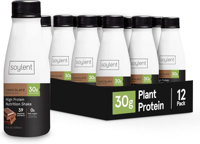 Soylent Complete Protein Shake, Chocolate, 30g Protein, Vegan, Dairy Free and 0g Sugar, Ready to Drink Protein Drinks, 11oz (12 Pack)