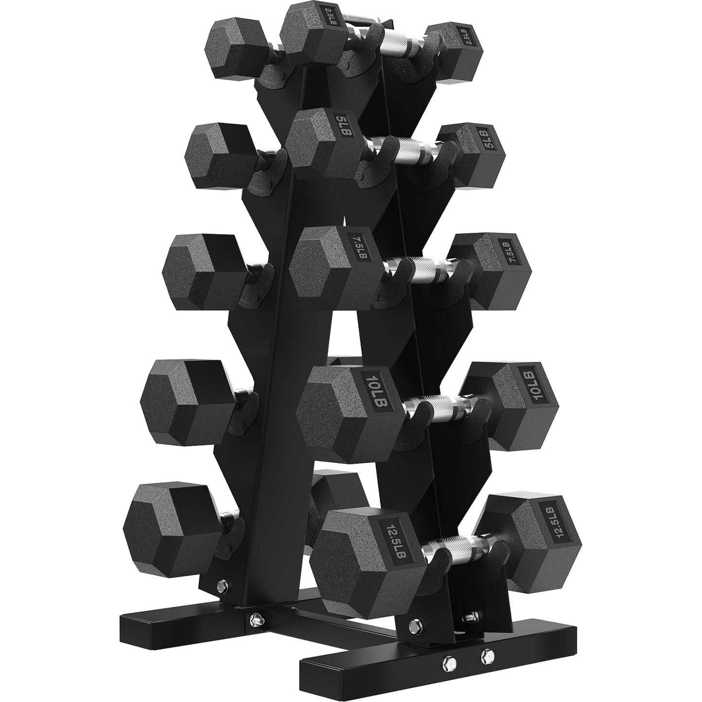 Hex Dumbbell Sets with Rack, 75-300 lb Rubber Encased Dumbbells for Strength Training, Exercise, and Fitness, Home Gym Weight Set with Rack