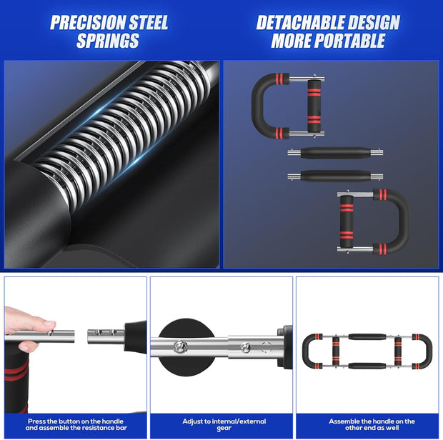 Twister Arm Trainer, 60-110lb Adjustable Resistance Workout Equipment Twister Arm Chest Exerciser Power Twister Bar, Portable Chest Press Machine Detachable Design Fitness for Home & Gym