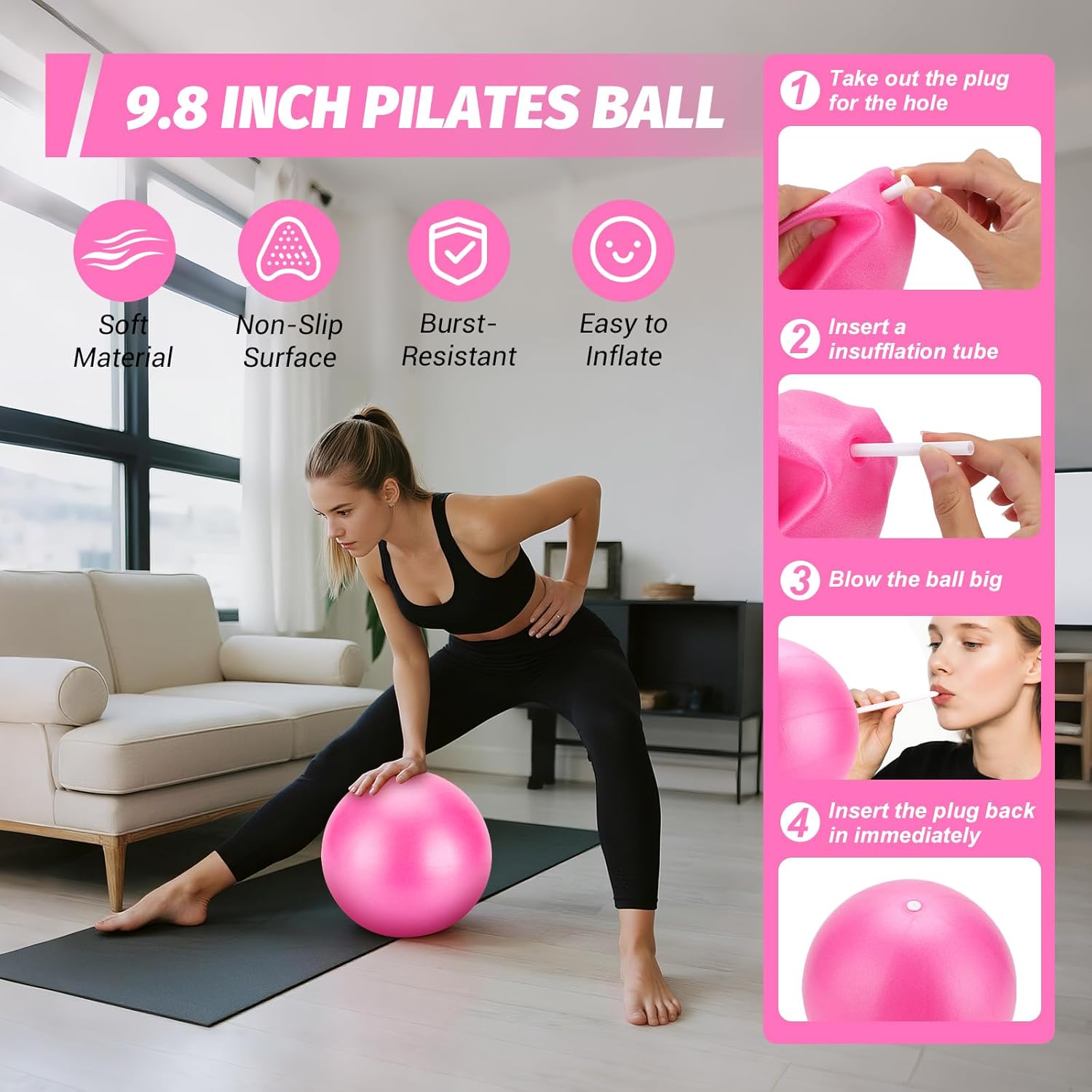 Pilates Ring Kit for Home Workouts, Pilates Equipment Essentials Kit with Magic Circle, Yoga Ring, Resistance Band, Ball, Accessories, Pilates Sets for Women as Fitness Gift (Pink)