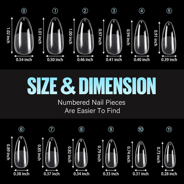 TOMICCA Medium Almond Nail Tips, 504Pcs Acrylic, 12 Sizes Half Matte Soft Gel, Nail Extension for Beginner and Professional