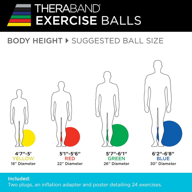 THERABAND Pro Series Exercise Ball, 26" Green Stability Trainer for 5'7"–6'1" Users, Anti-Burst Yoga & Pilates Ball, Balance & Core Trainer, For Athletes Fitness at Gym & Home