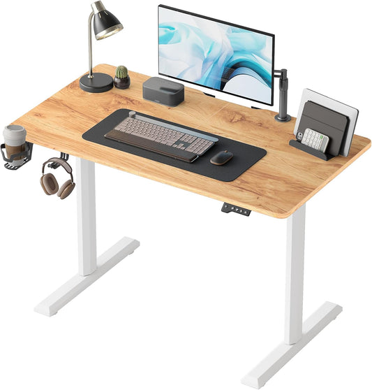 FEZIBO 44 x 24 Inches Standing Desk, Height Adjustable Electric Standing Desk, Stand up Table, Sit Stand Home Office Desk with Splice Board, Light Rustic Brown