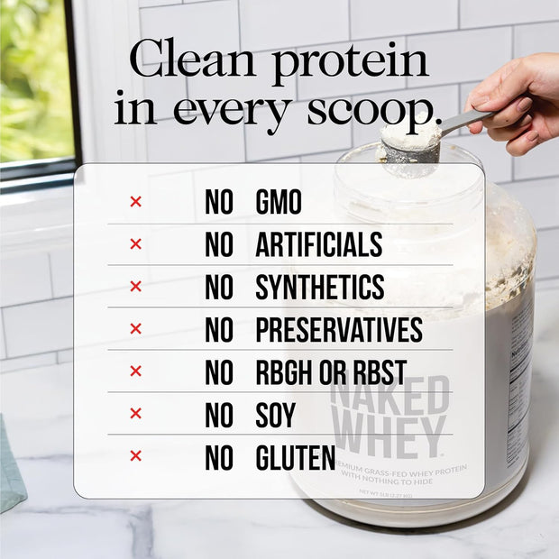 NAKED Whey Isolate Protein - Only 2 Ingredients, 30g Grass-Fed Protein, Zero Carb, Unflavored, Undenatured, Non-GMO, No Soy, Gluten-Free, No Preservatives - 28 Servings